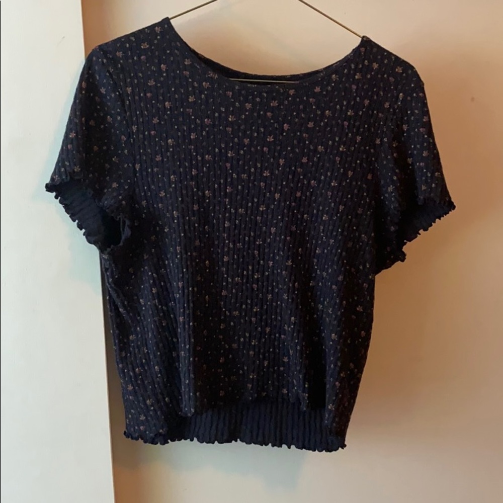 Black American Eagle Floral Ribbed Crop Top